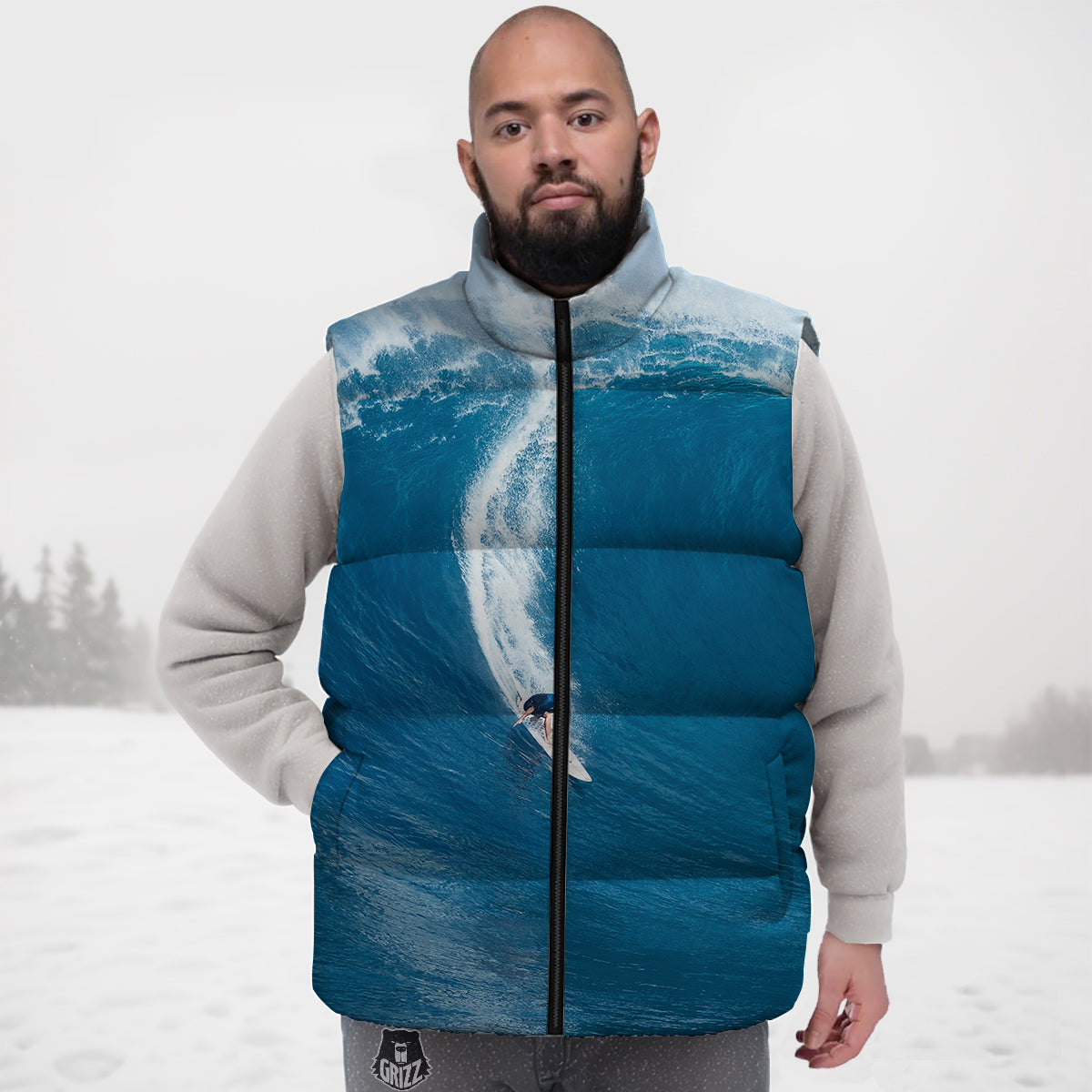 Squirrel Drawing Walnut Pattern Print Down Vest-grizzshop