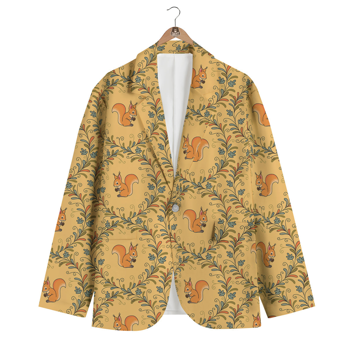 Squirrel Drawing Walnut Pattern Print Men's Blazer-grizzshop