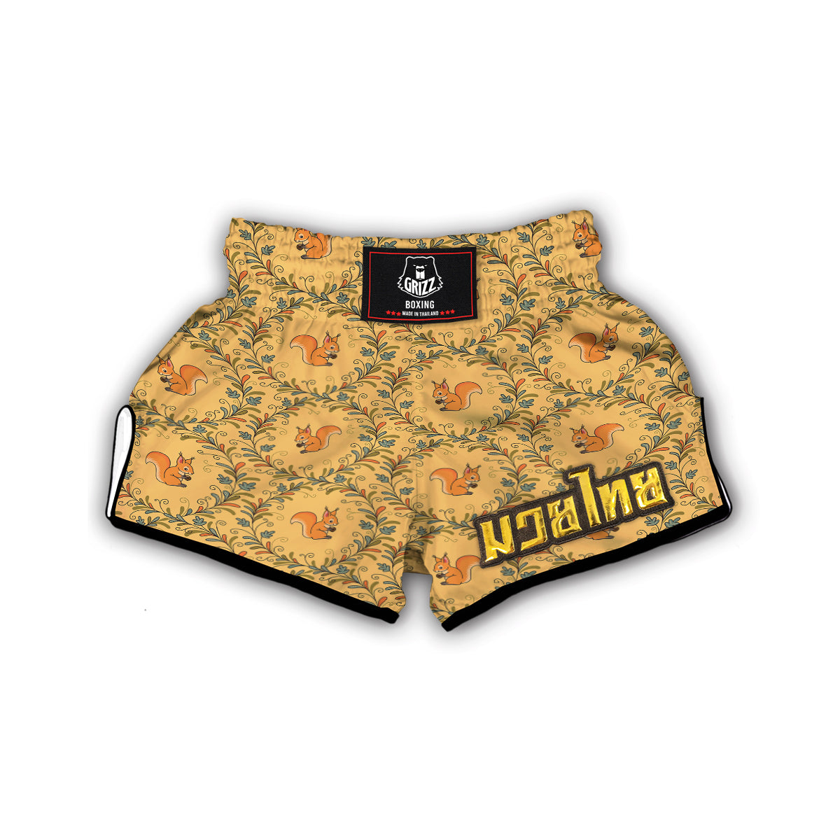 Squirrel Drawing Walnut Pattern Print Muay Thai Boxing Shorts-grizzshop