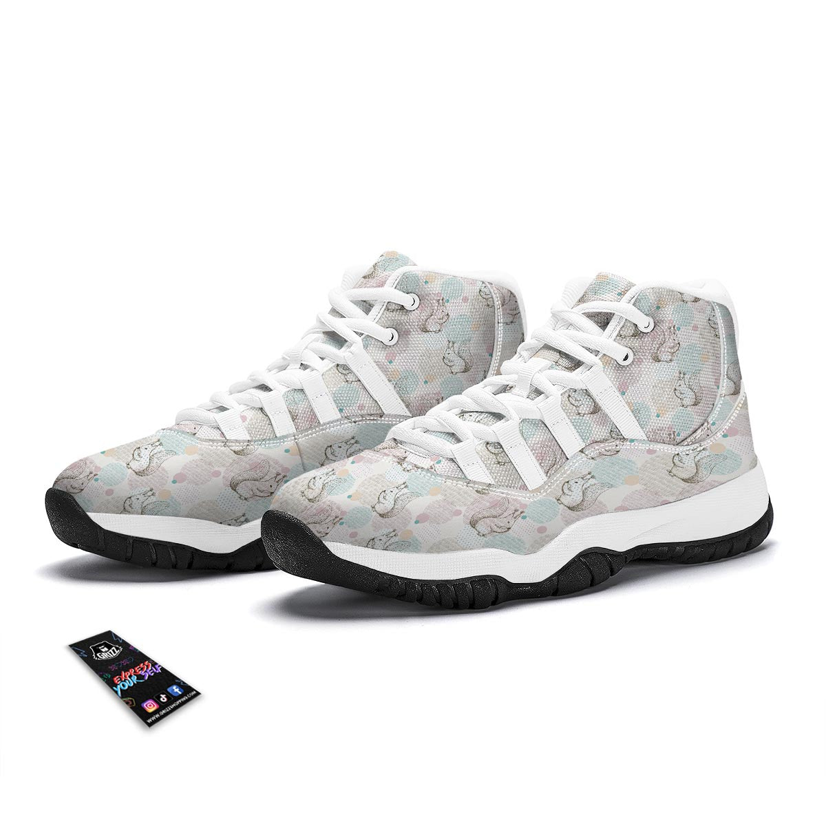 Squirrel Pattern White Bball Shoes-grizzshop