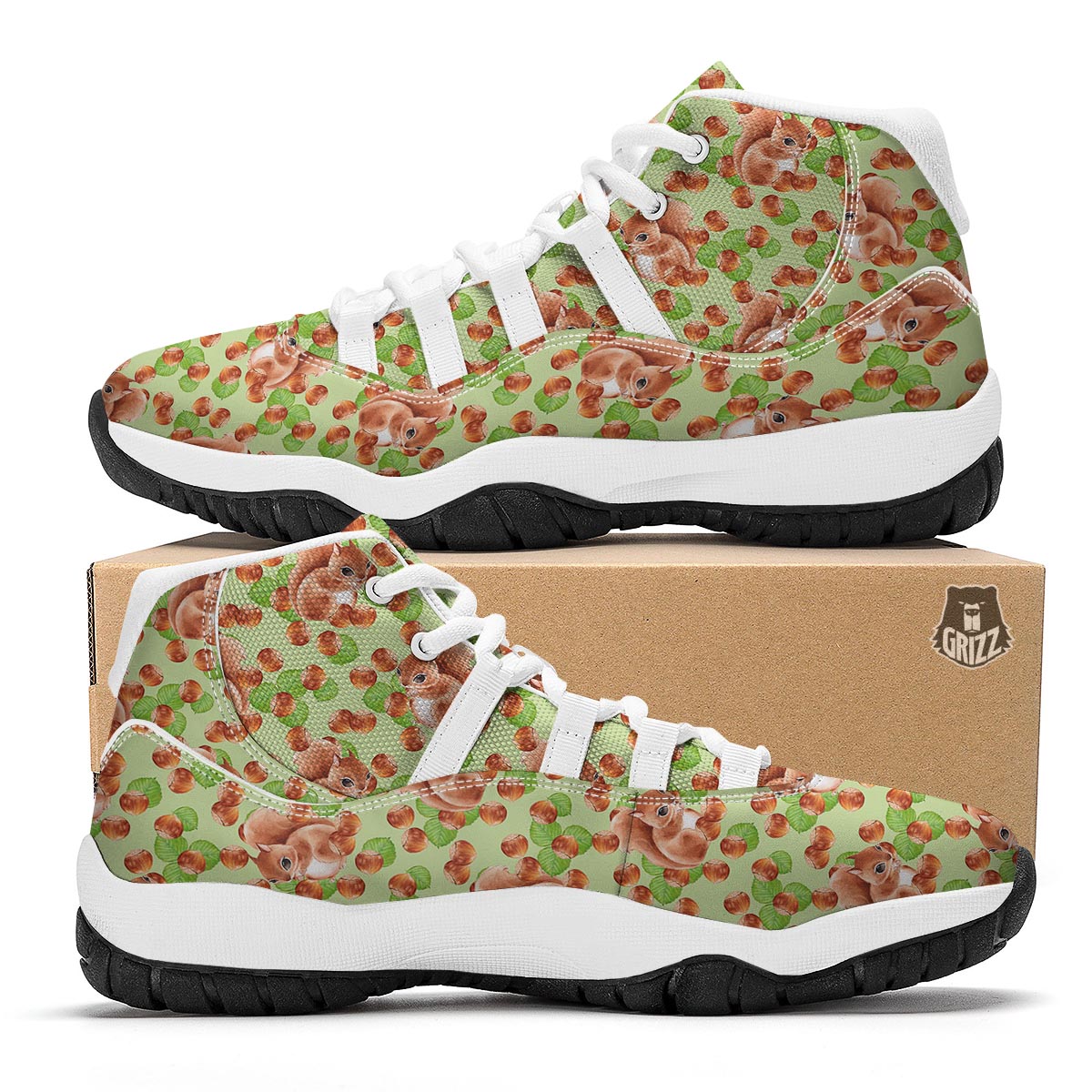 Squirrel Print White Bball Shoes-grizzshop