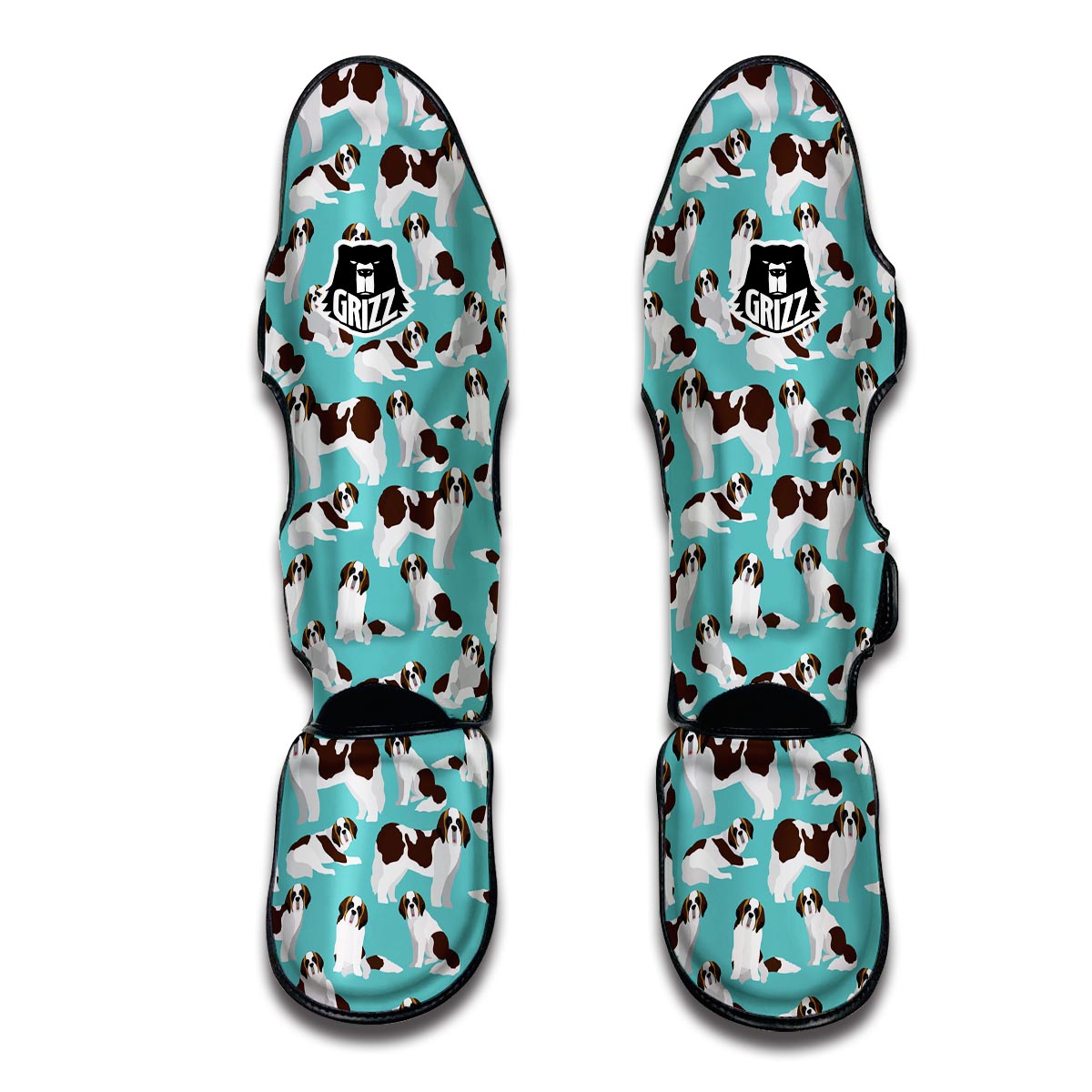 St Bernard Blue Pattern Print Muay Thai Shin Guards-grizzshop