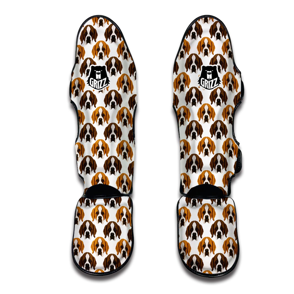 St Bernard Pattern Print Muay Thai Shin Guards-grizzshop