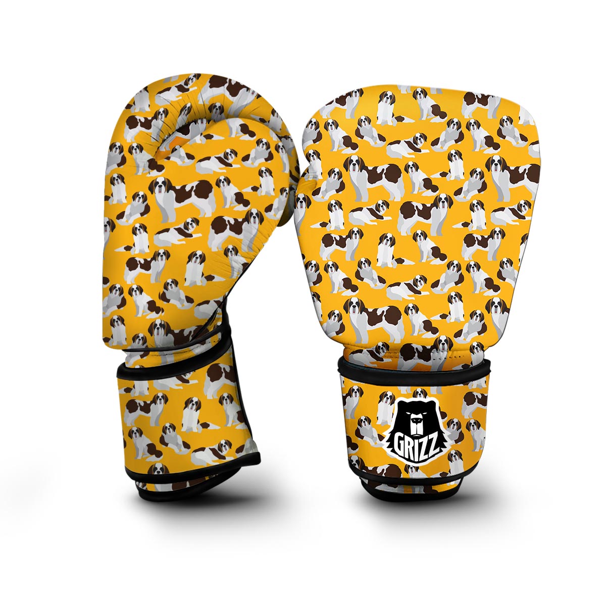 St Bernard Yellow Pattern Print Boxing Gloves-grizzshop