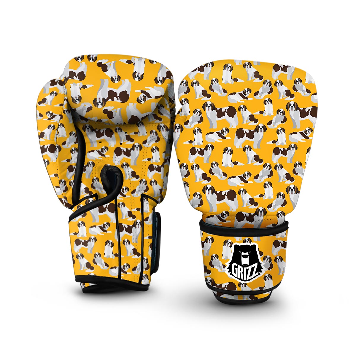 St Bernard Yellow Pattern Print Boxing Gloves-grizzshop