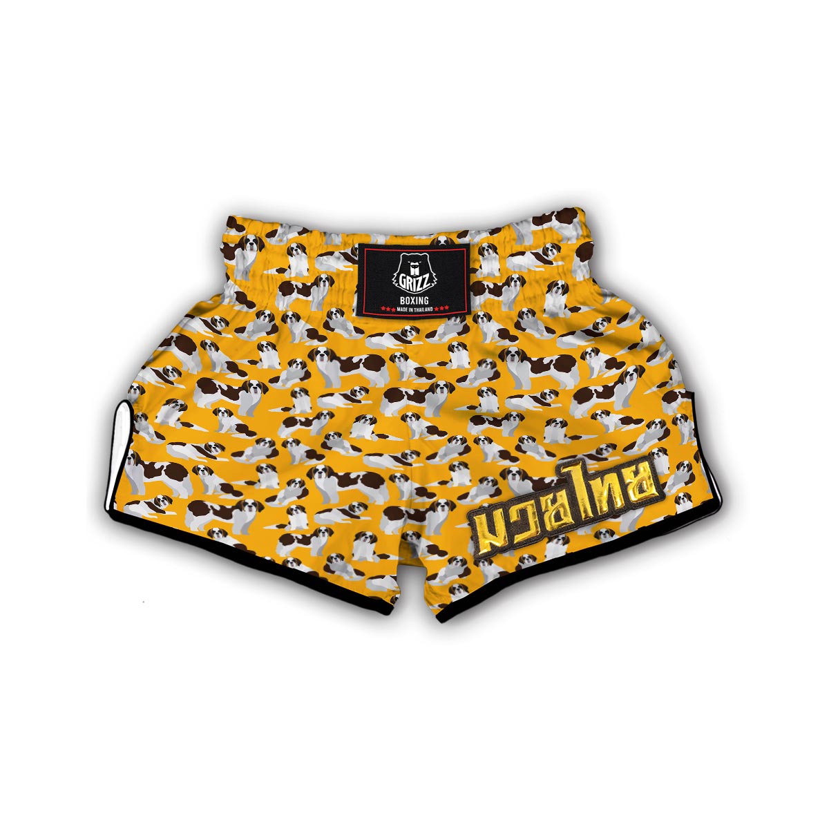 St Bernard Yellow Pattern Print Muay Thai Boxing Shorts-grizzshop