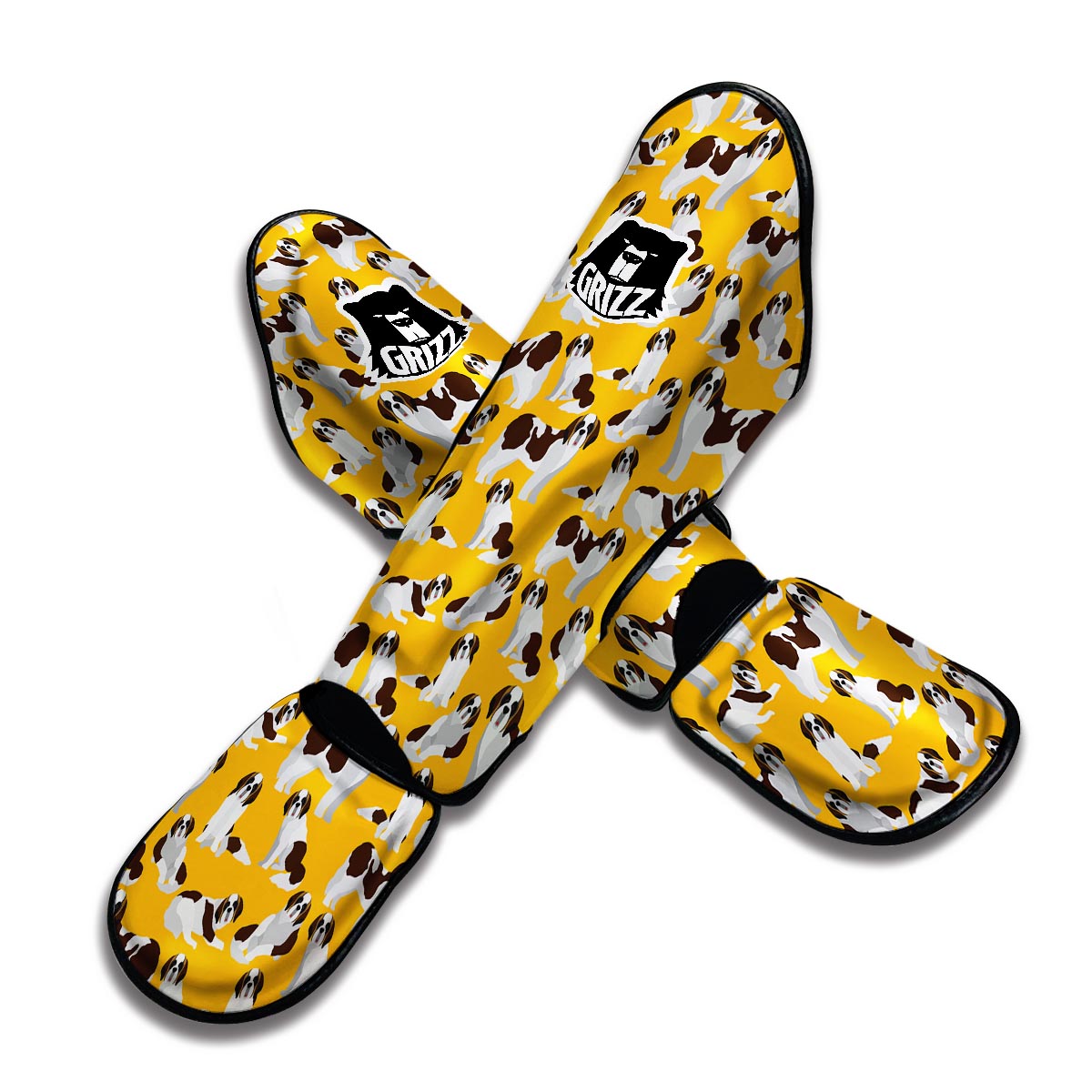 St Bernard Yellow Pattern Print Muay Thai Shin Guards-grizzshop