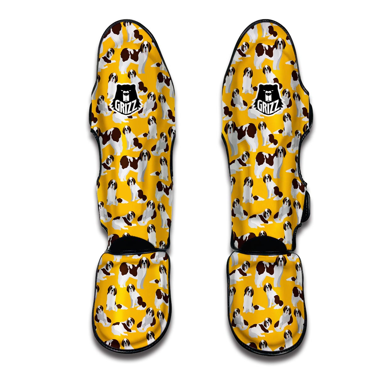 St Bernard Yellow Pattern Print Muay Thai Shin Guards-grizzshop