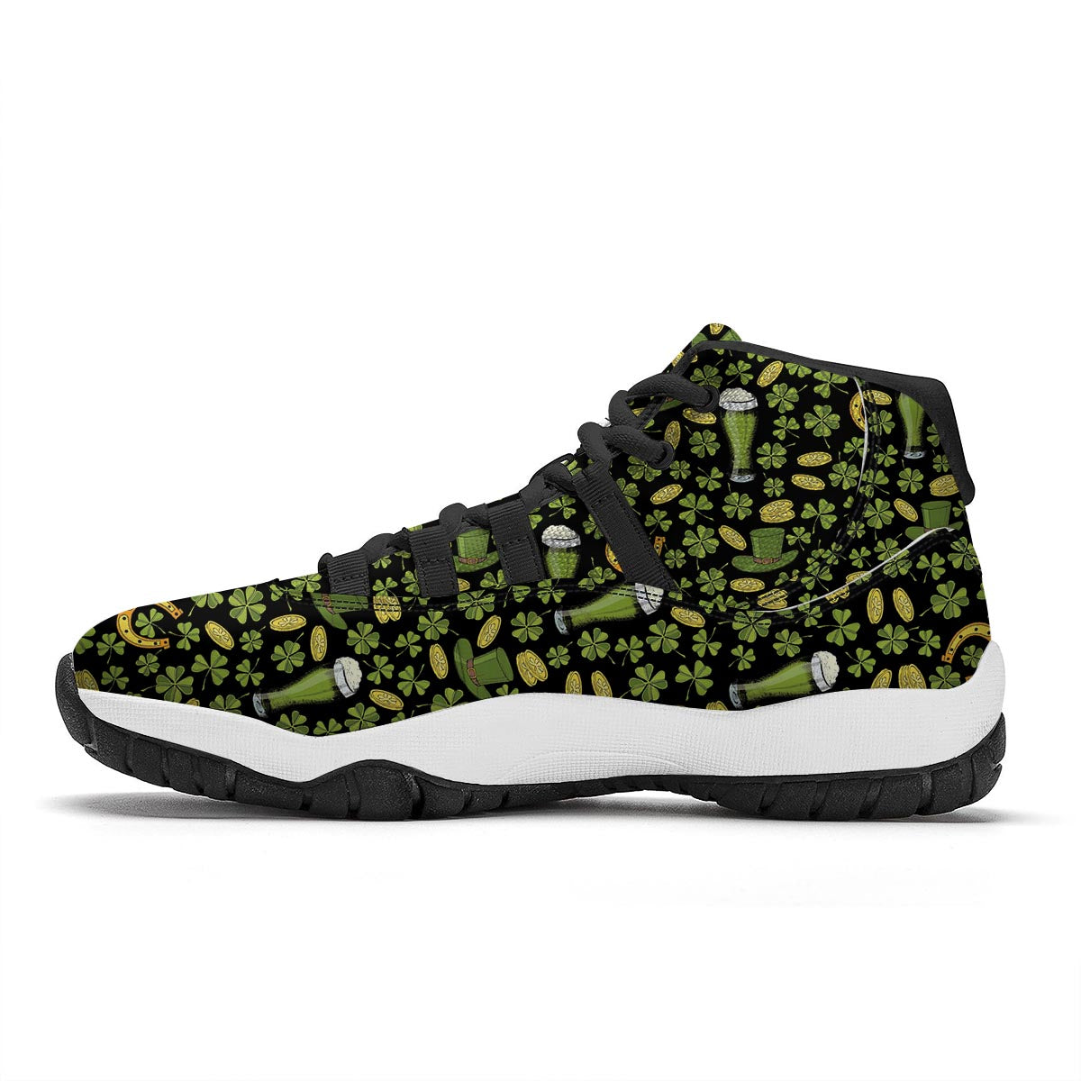 St Patrick's Day Leprechaun Beer Pattern Print Black Bball Shoes-grizzshop