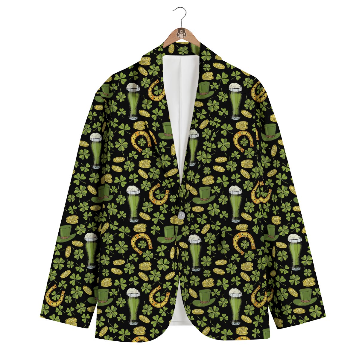 St Patrick's Day Leprechaun Beer Pattern Print Men's Blazer-grizzshop