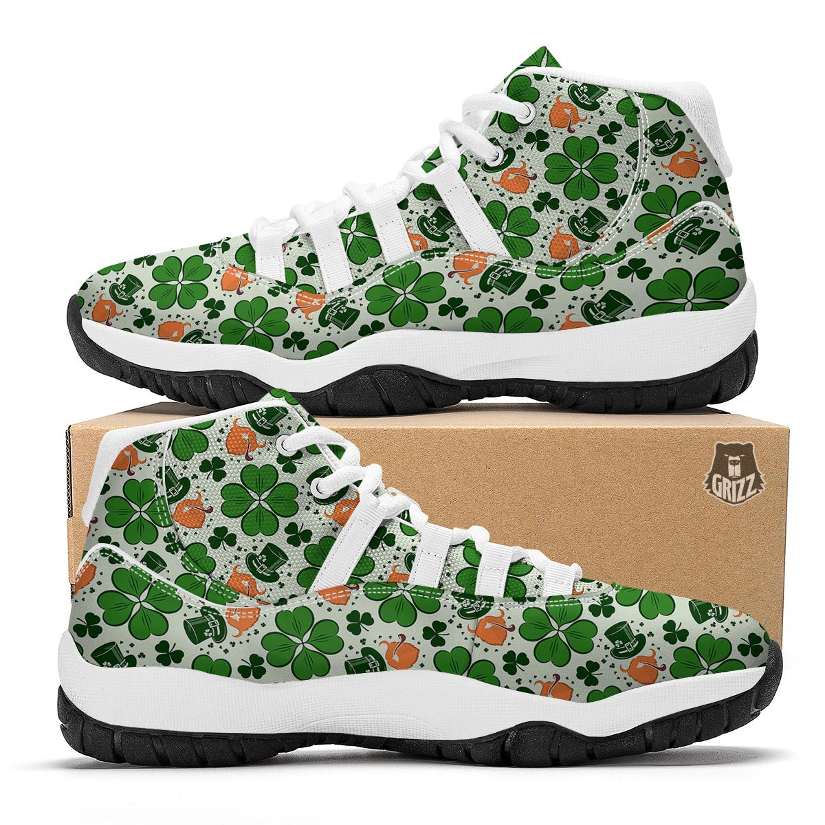 St Patrick's Day Leprechaun Pattern Print White Bball Shoes-grizzshop