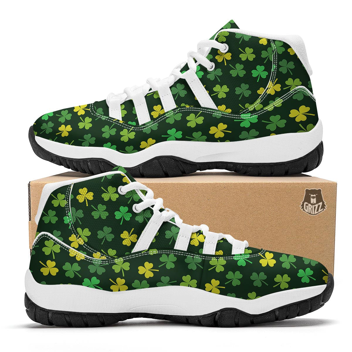 St Patrick's Day Shamrock Green Yellow Print Pattern White Bball Shoes-grizzshop