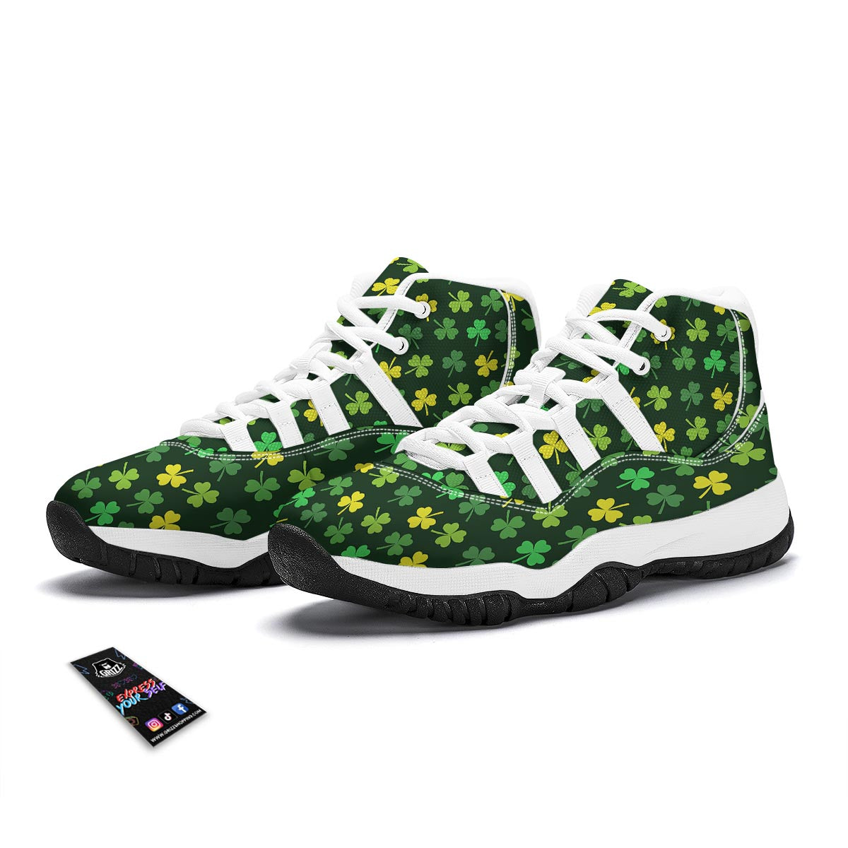 St Patrick's Day Shamrock Green Yellow Print Pattern White Bball Shoes-grizzshop