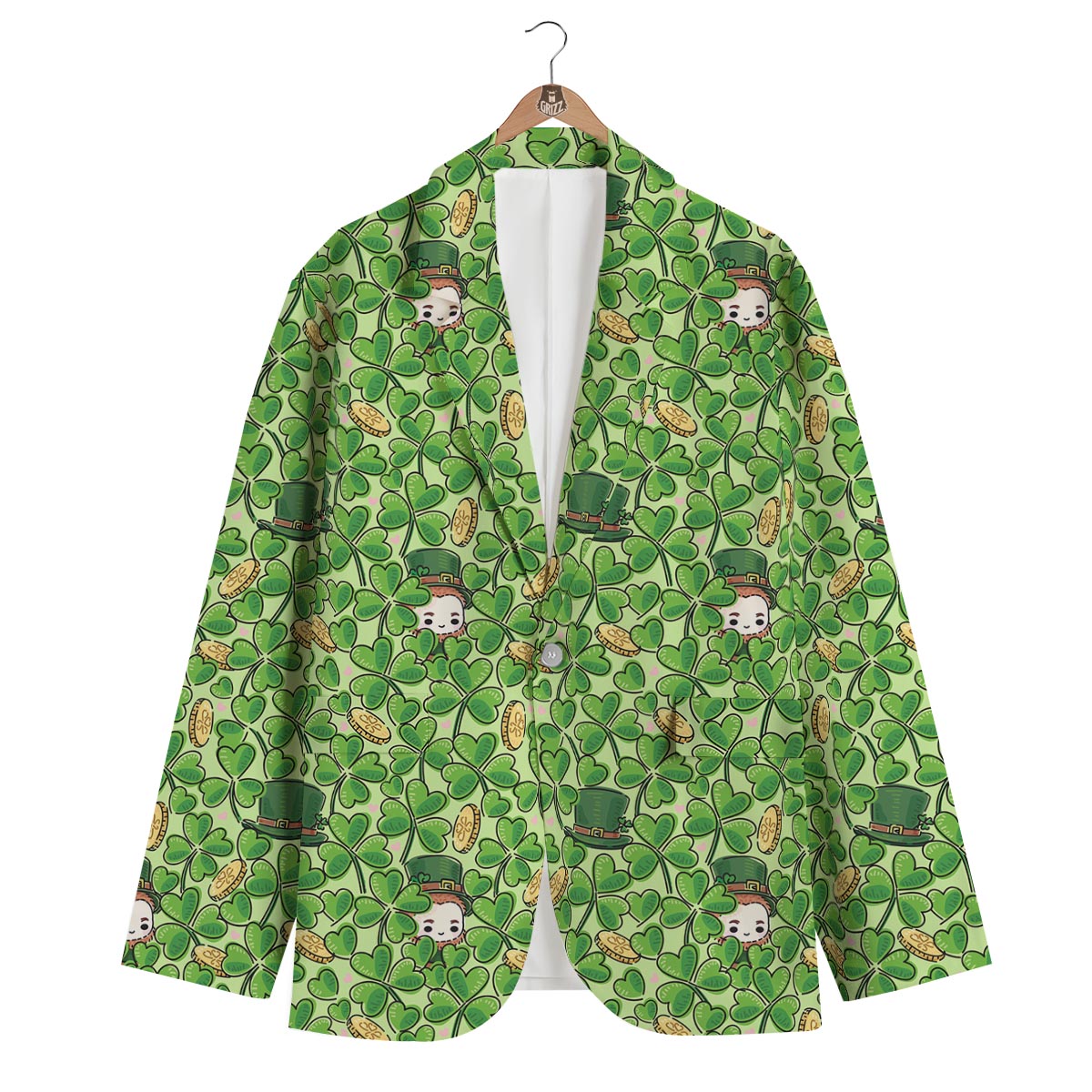 St Patrick's Day Shamrock Pattern Print Men's Blazer-grizzshop