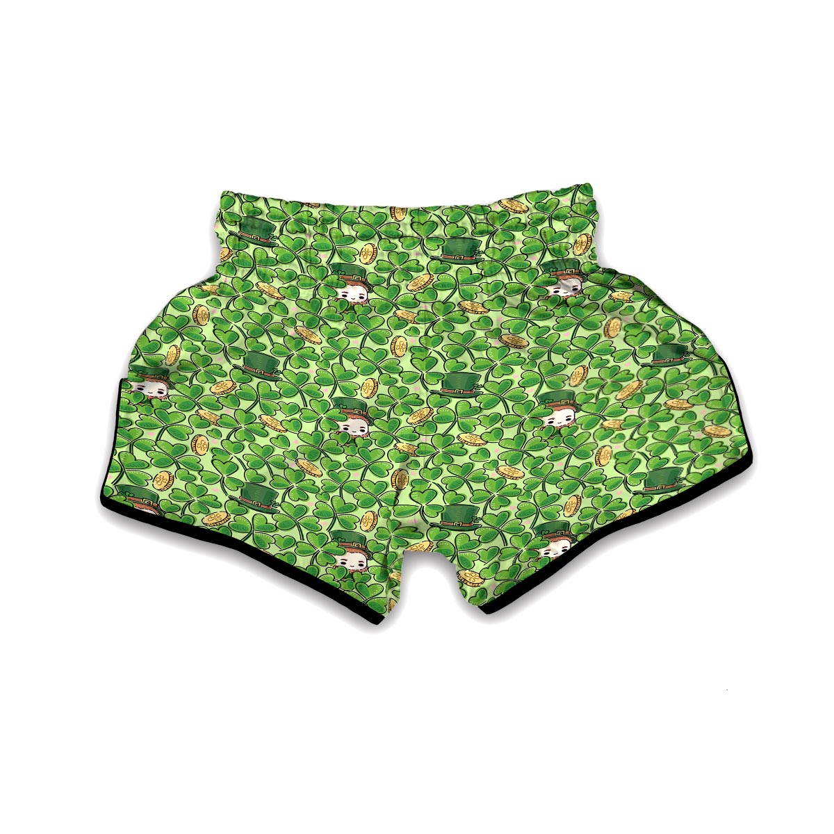 St Patrick's Day Shamrock Pattern Print Muay Thai Boxing Shorts-grizzshop