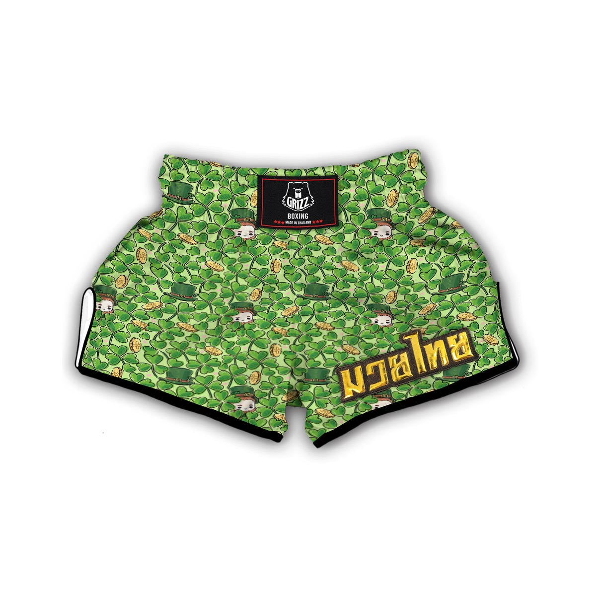 St Patrick's Day Shamrock Pattern Print Muay Thai Boxing Shorts-grizzshop