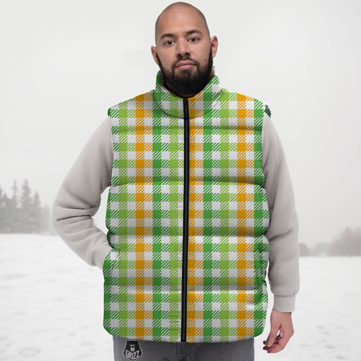 St. Patrick's Day Plaid Print Down Vest