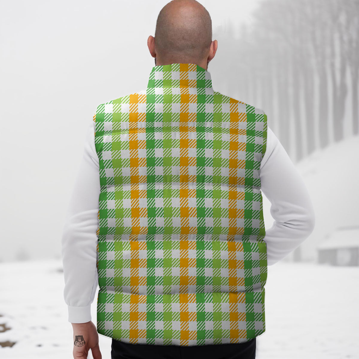 St. Patrick's Day Plaid Print Down Vest