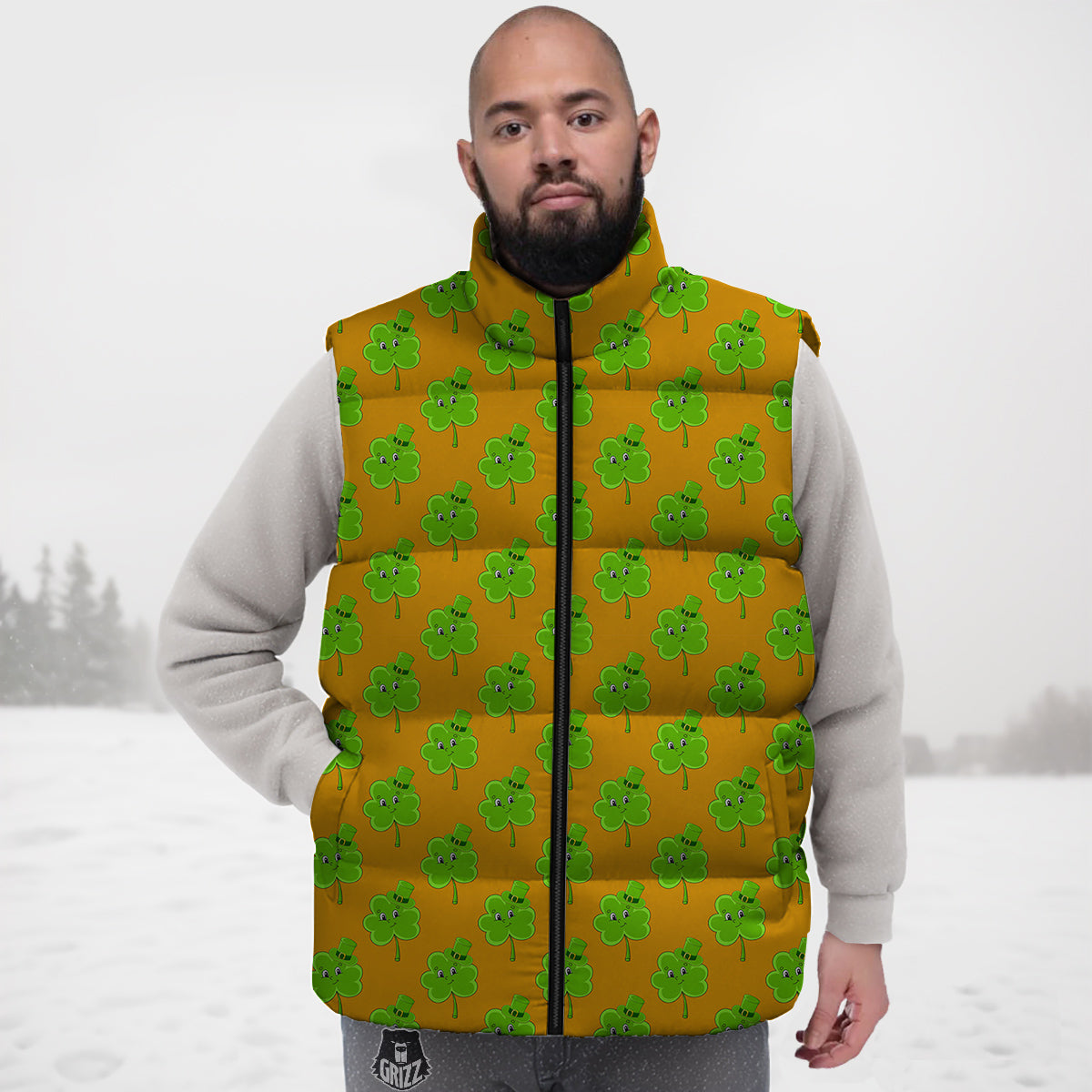 St. Patrick's Day Cute Clover Print Down Vest