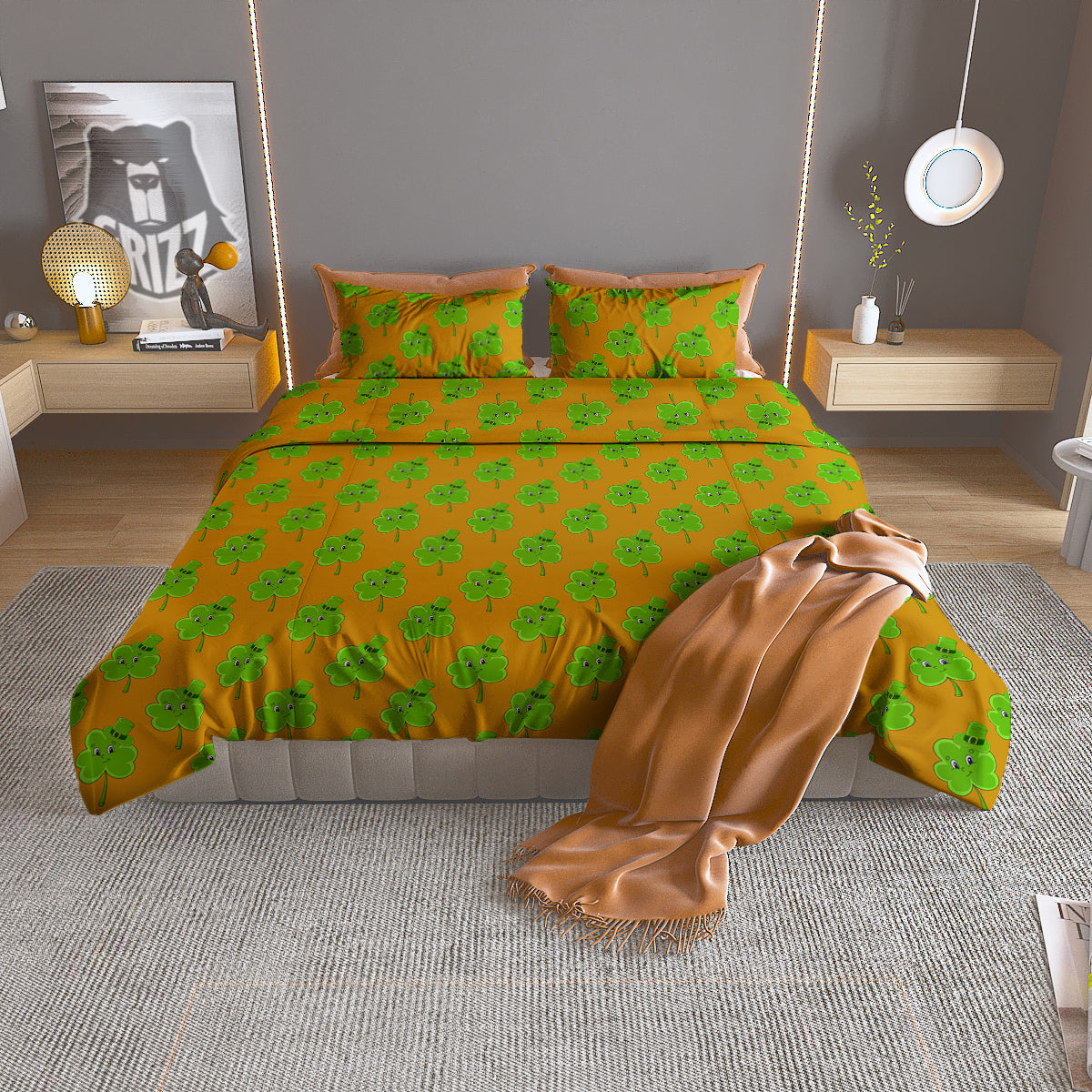 St. Patrick's Day Cute Clover Print Duvet Cover Bedding Set