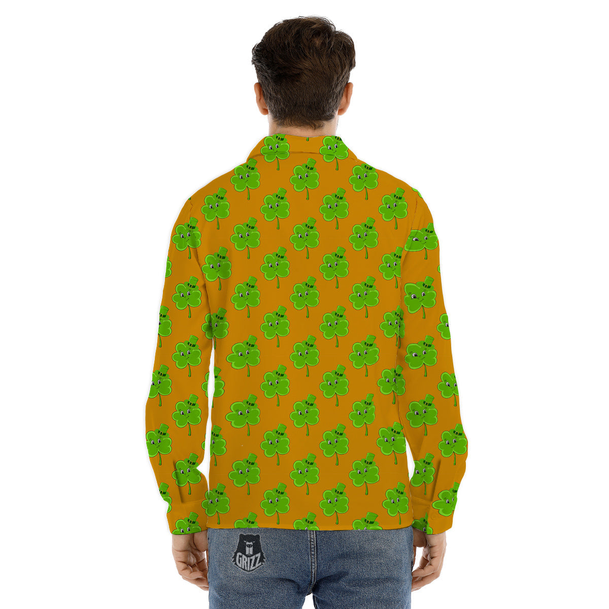 St. Patrick's Day Cute Clover Print Men's Dress Shirts-grizzshop