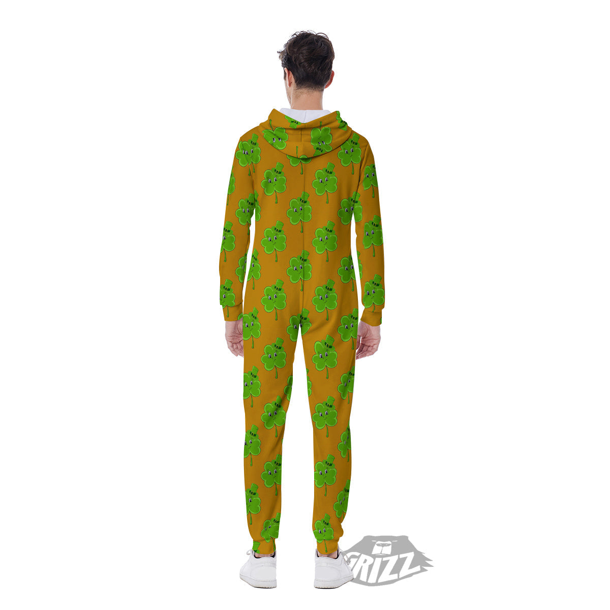St. Patrick's Day Cute Clover Print Men's Jumpsuit-grizzshop