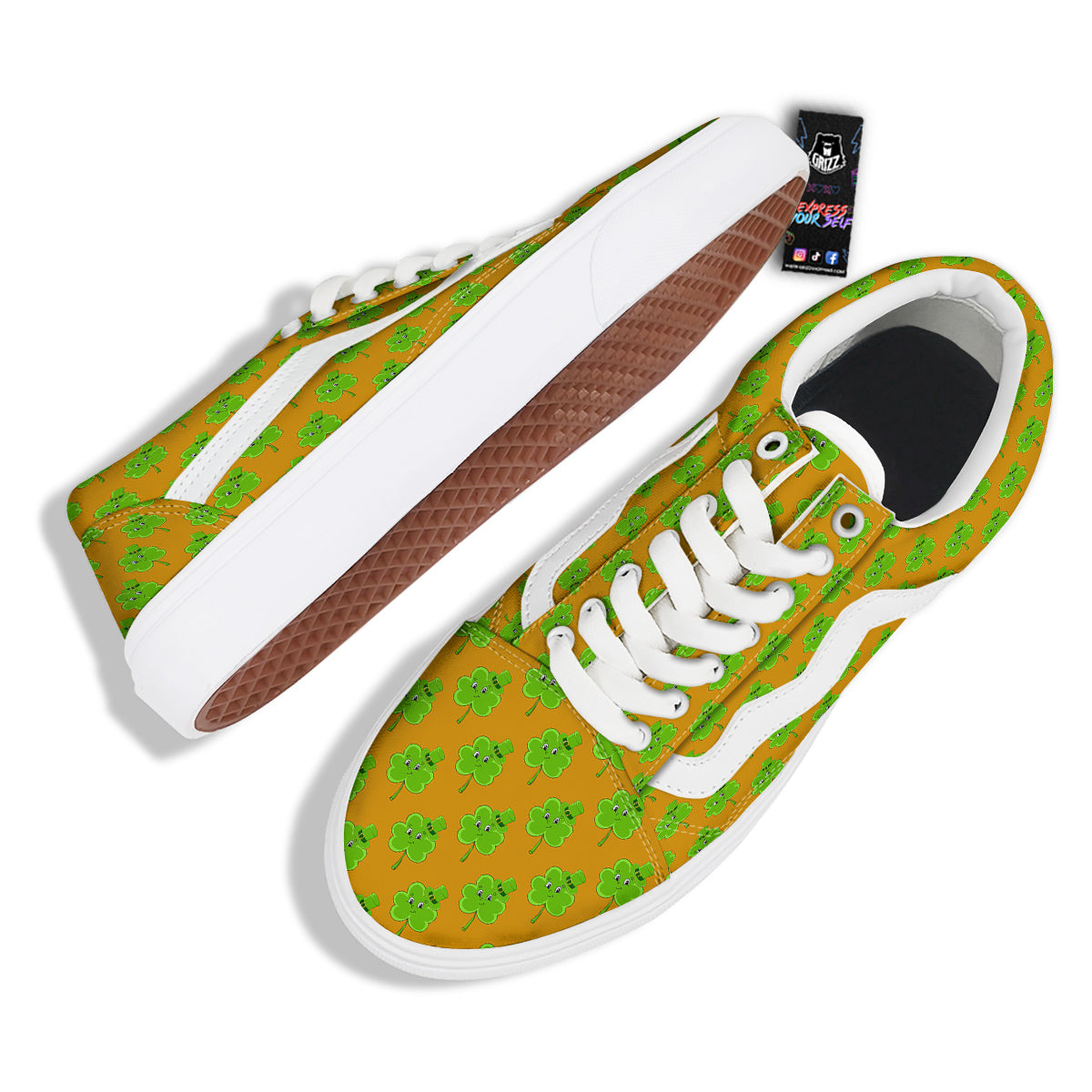 St. Patrick's Day Cute Clover Print Skate Shoes-grizzshop