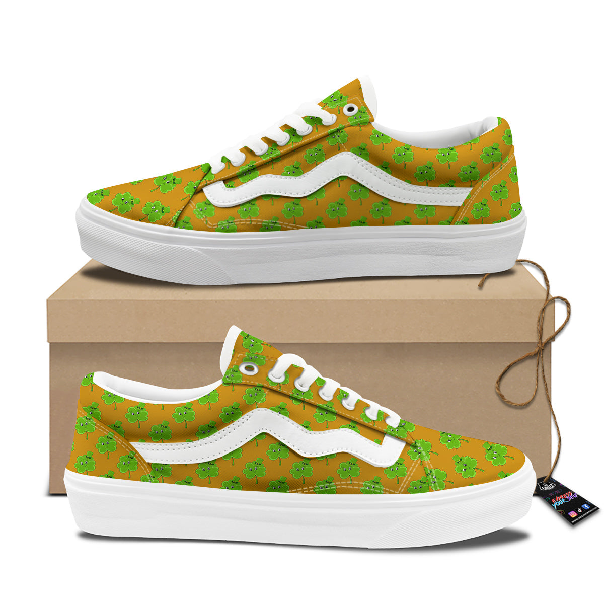 St. Patrick's Day Cute Clover Print Skate Shoes-grizzshop