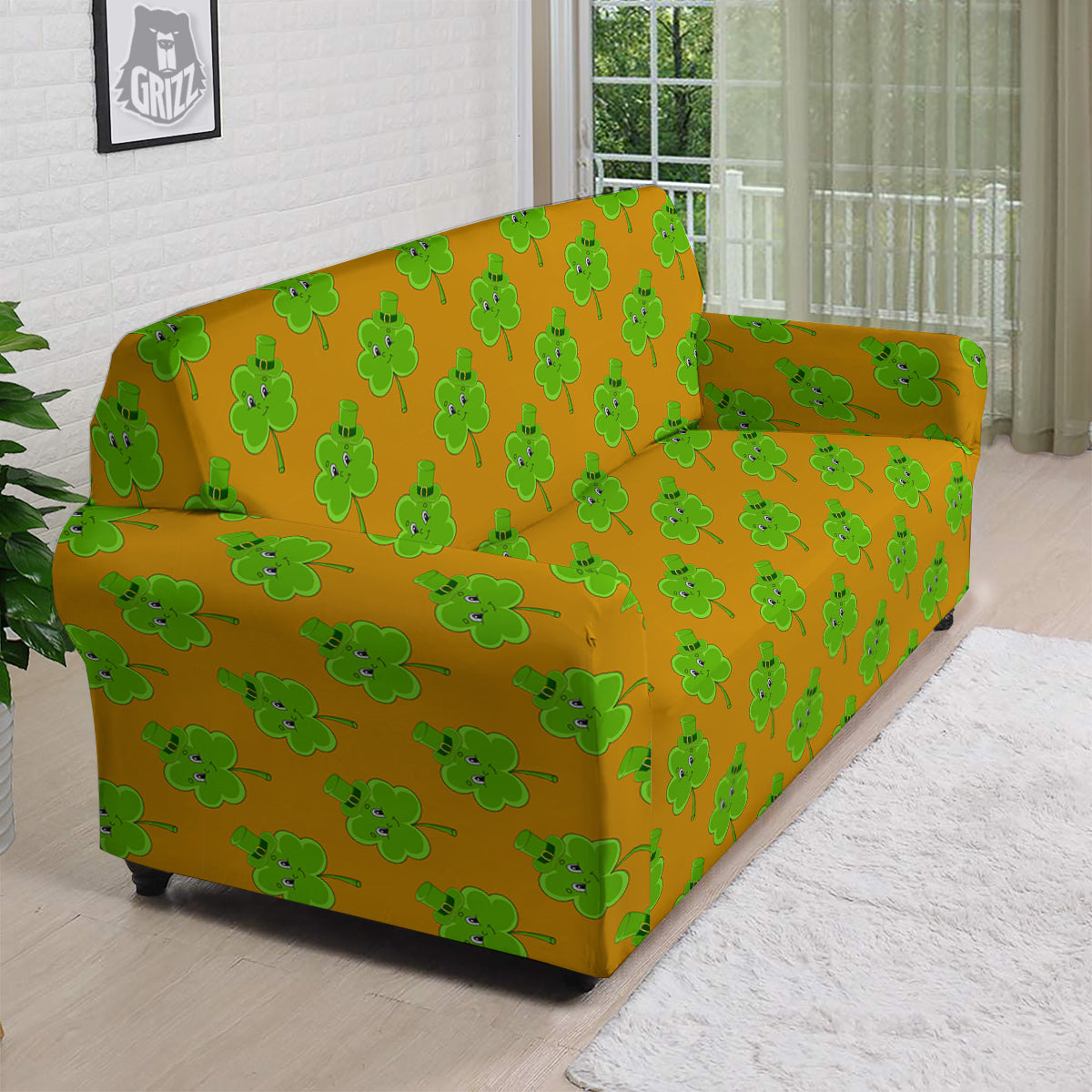 St. Patrick's Day Cute Clover Print Sofa Cover-grizzshop