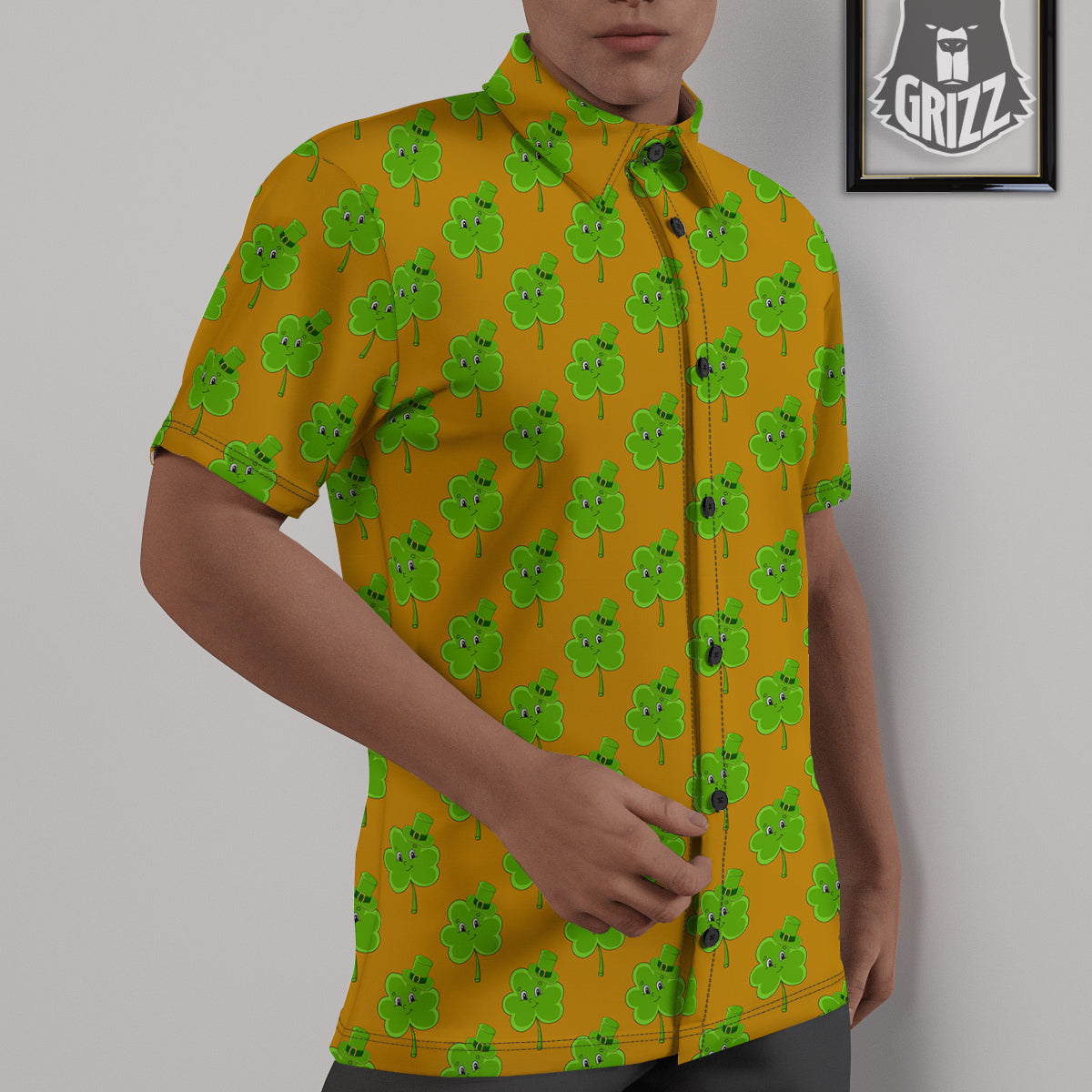 St. Patrick's Day Cute Clover Print Untucked Shirts-grizzshop