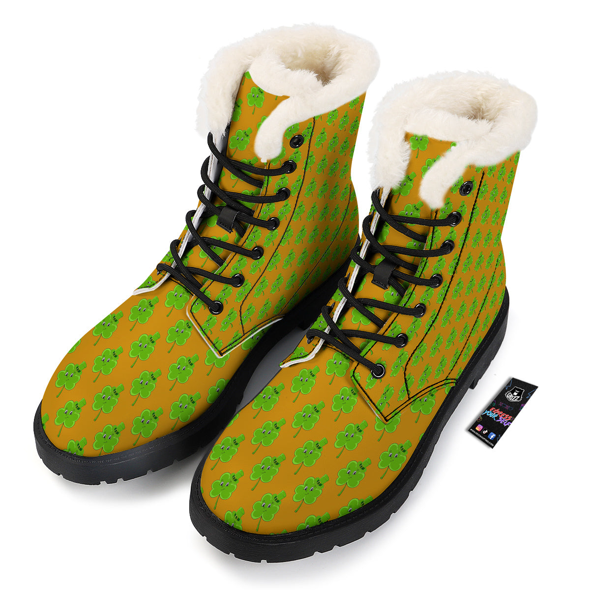 St. Patrick's Day Cute Clover Print Winter Boots-grizzshop