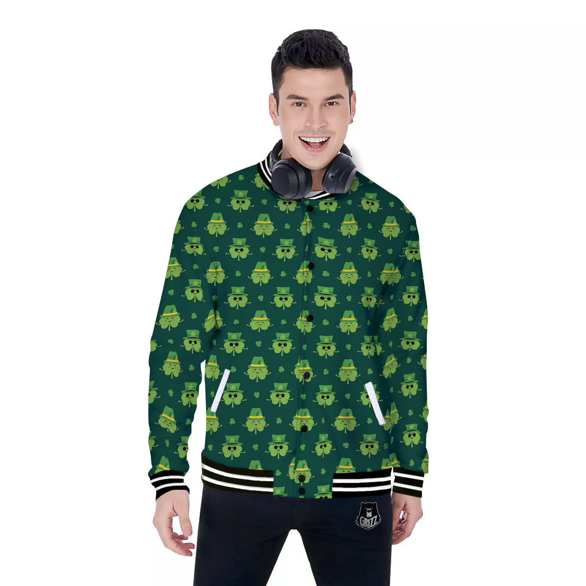 St. Patrick's Day Cute Print Pattern Baseball Jacket-grizzshop