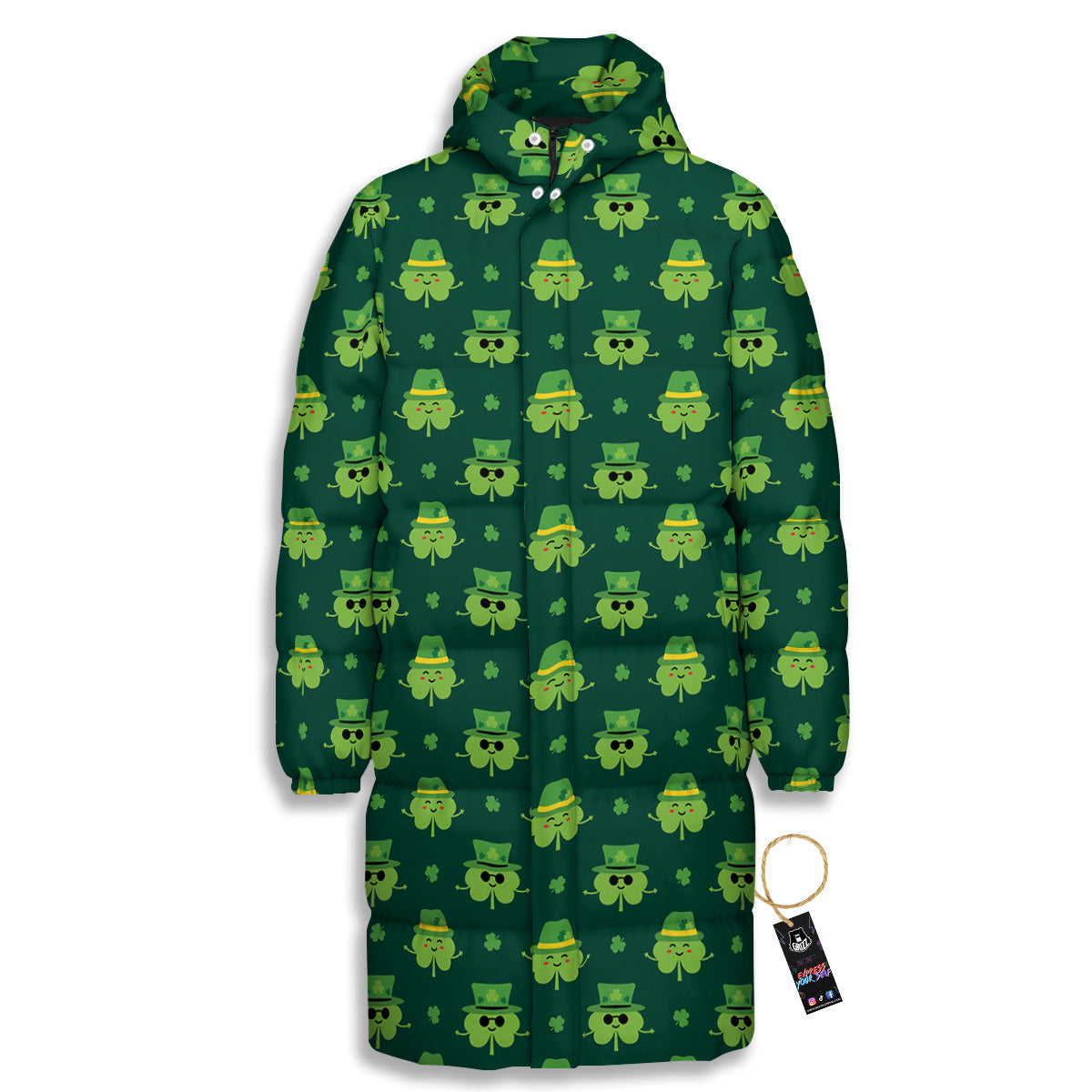 St. Patrick's Day Cute Print Pattern Long Down Jacket-grizzshop