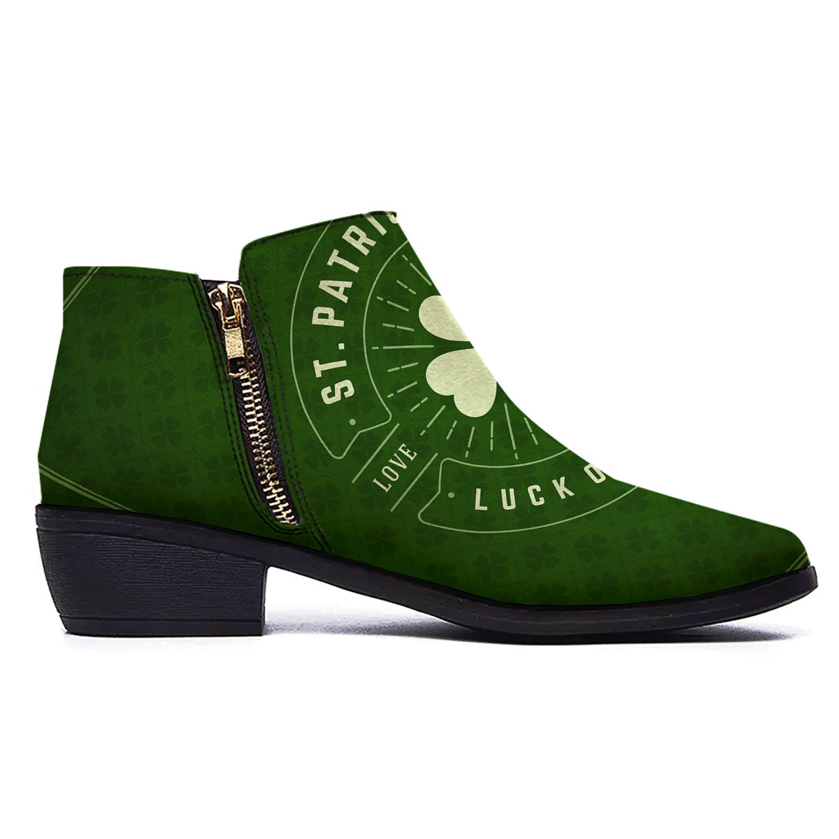 St. Patrick's Day Four Leaf Clover Print Ankle Boots-grizzshop