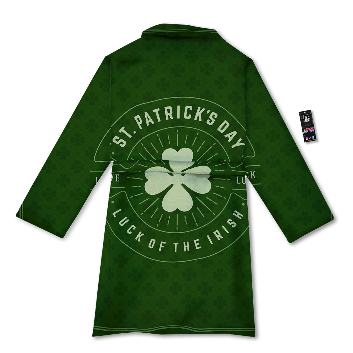 St. Patrick's Day Four Leaf Clover Print Bathrobe-grizzshop