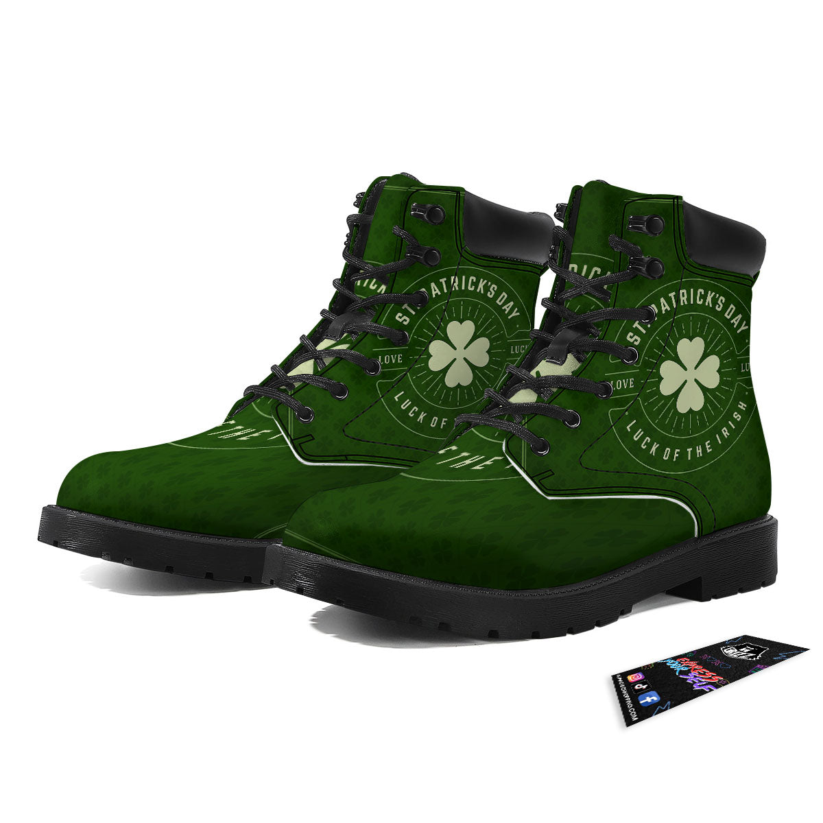 St. Patrick's Day Four Leaf Clover Print Boots-grizzshop