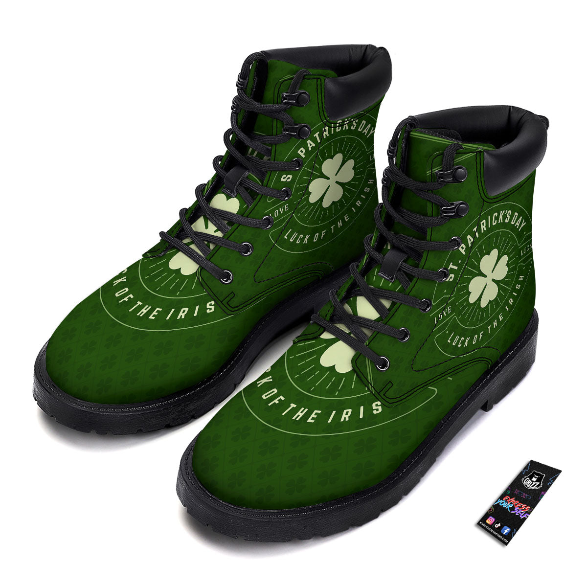 St. Patrick's Day Four Leaf Clover Print Boots-grizzshop