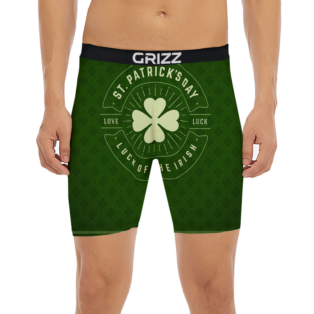 St. Patrick's Day Four Leaf Clover Print Boxer Briefs-grizzshop