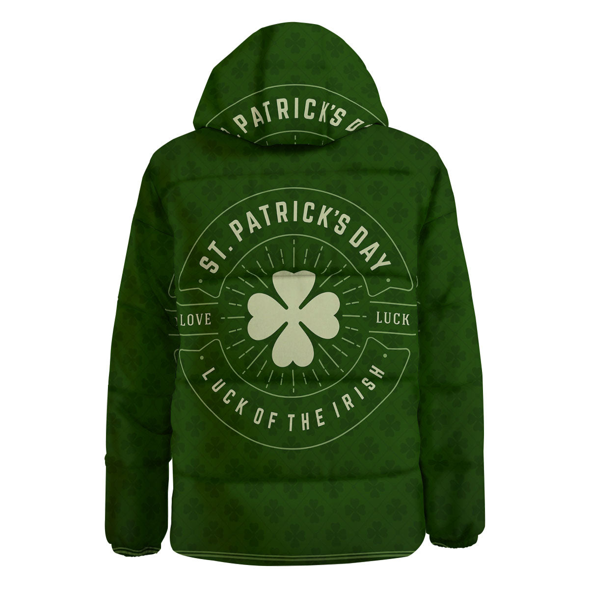 St. Patrick's Day Four Leaf Clover Print Down Jacket-grizzshop