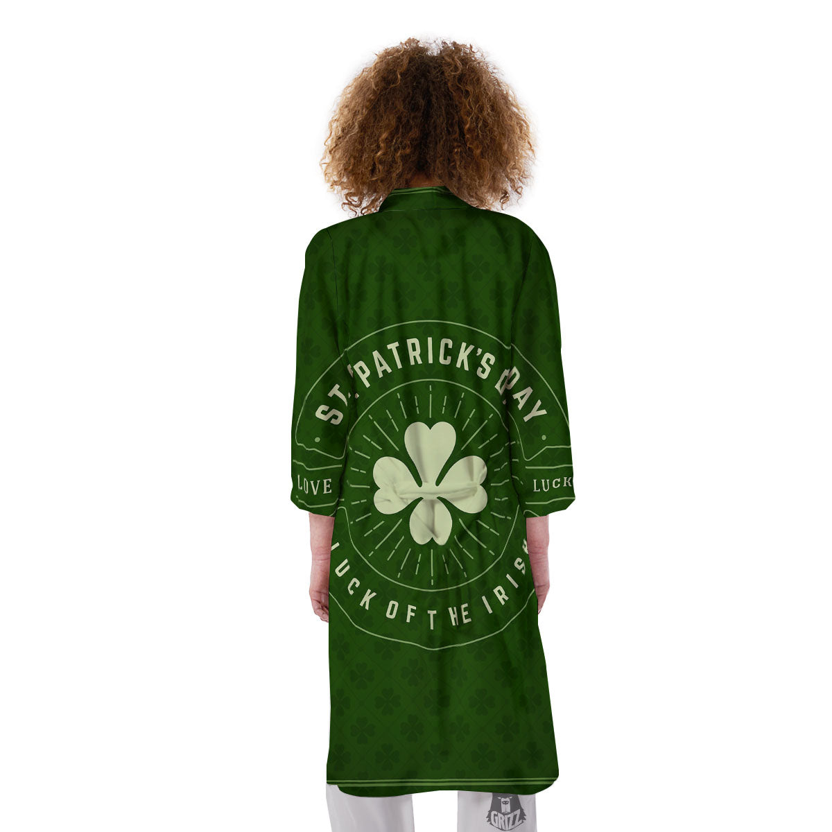 St. Patrick's Day Four Leaf Clover Print Kimono-grizzshop