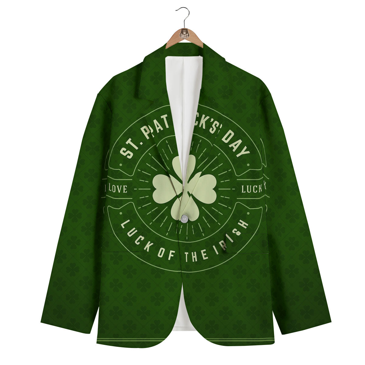 St. Patrick's Day Four Leaf Clover Print Men's Blazer-grizzshop