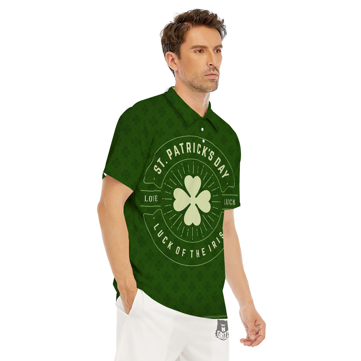 St. Patrick's Day Four Leaf Clover Print Men's Golf Shirts-grizzshop