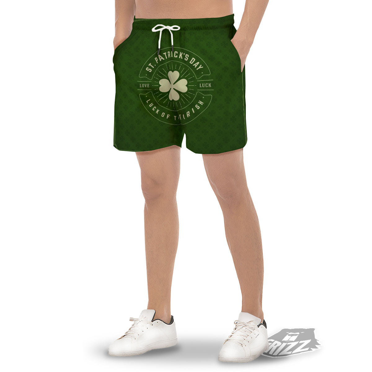 St. Patrick's Day Four Leaf Clover Print Men's Gym Shorts-grizzshop