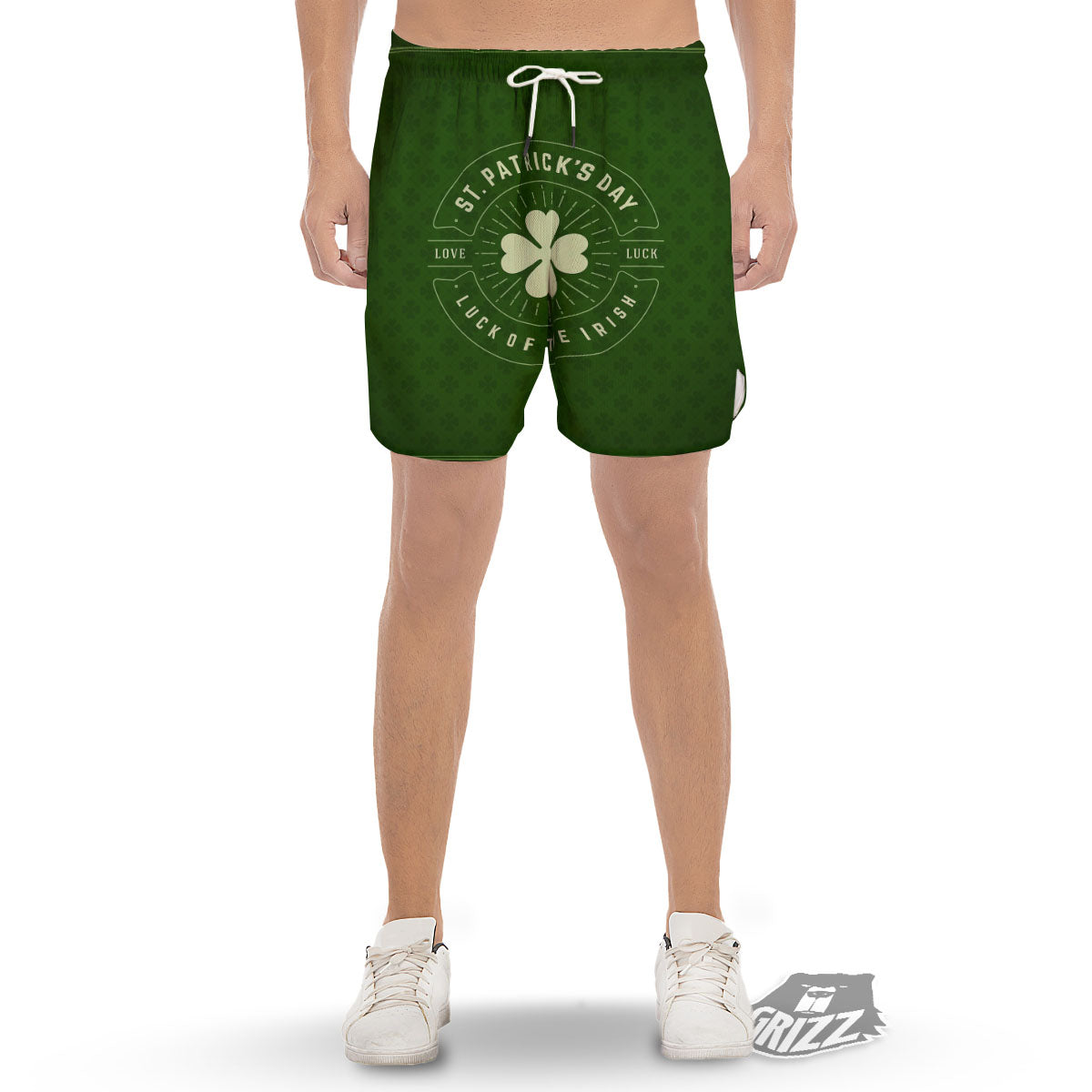 St. Patrick's Day Four Leaf Clover Print Men's Gym Shorts-grizzshop
