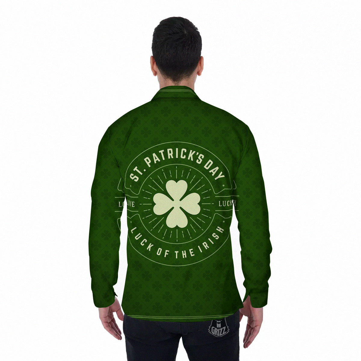 St. Patrick's Day Four Leaf Clover Print Men's Long Sleeve Shirts-grizzshop
