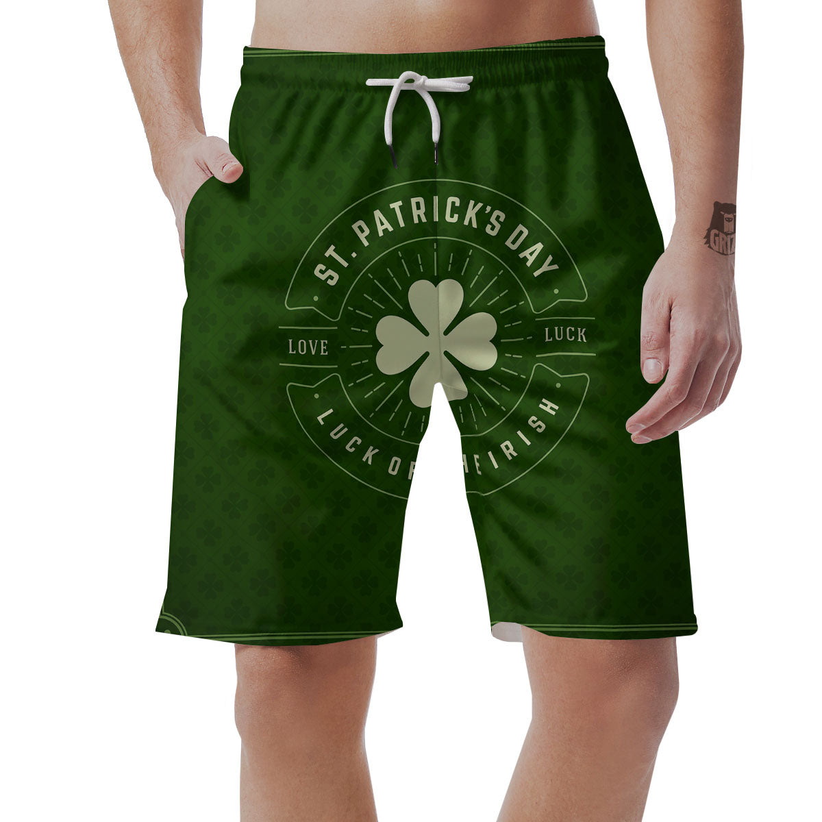 St. Patrick's Day Four Leaf Clover Print Men's Shorts-grizzshop