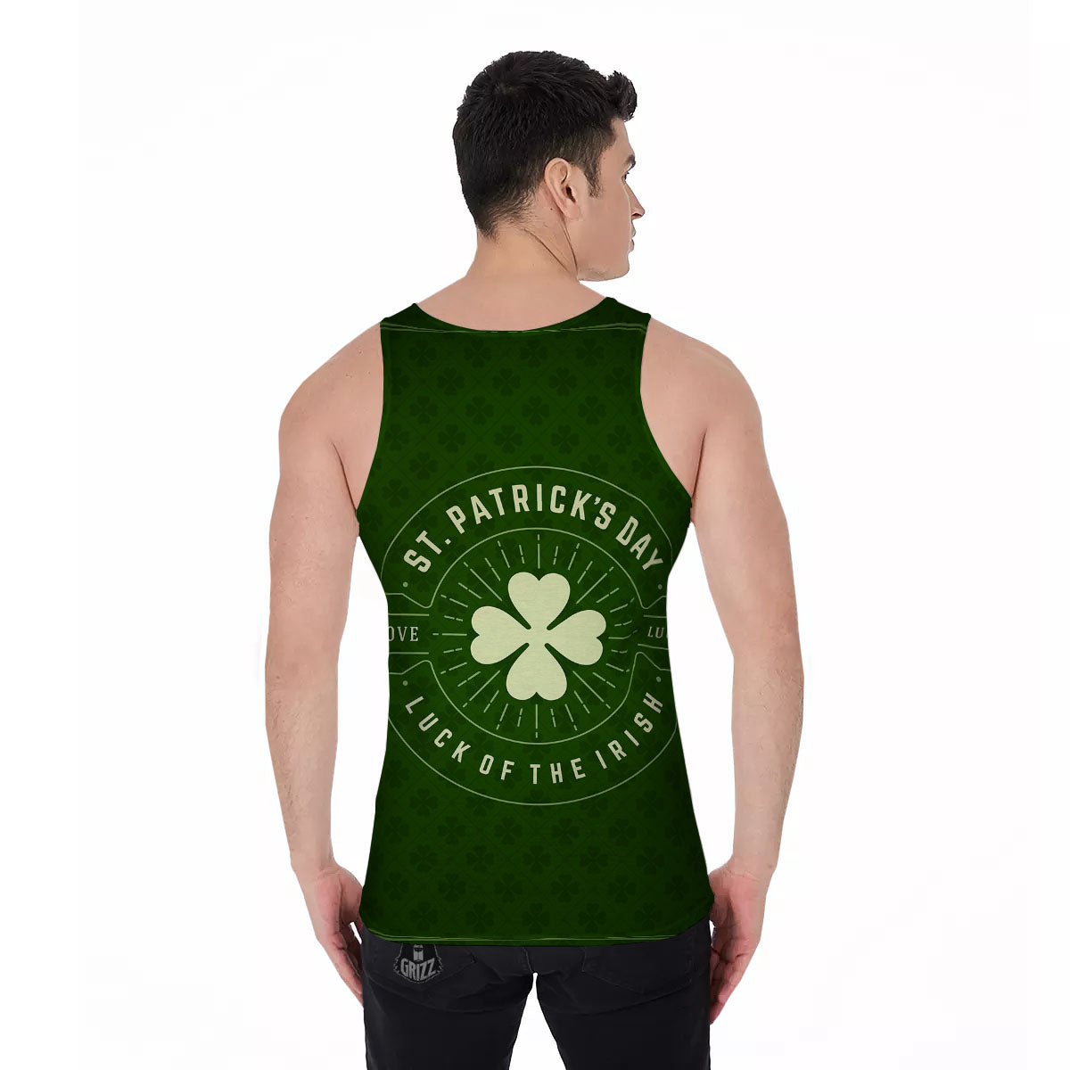 St. Patrick's Day Four Leaf Clover Print Men's Tank Top-grizzshop