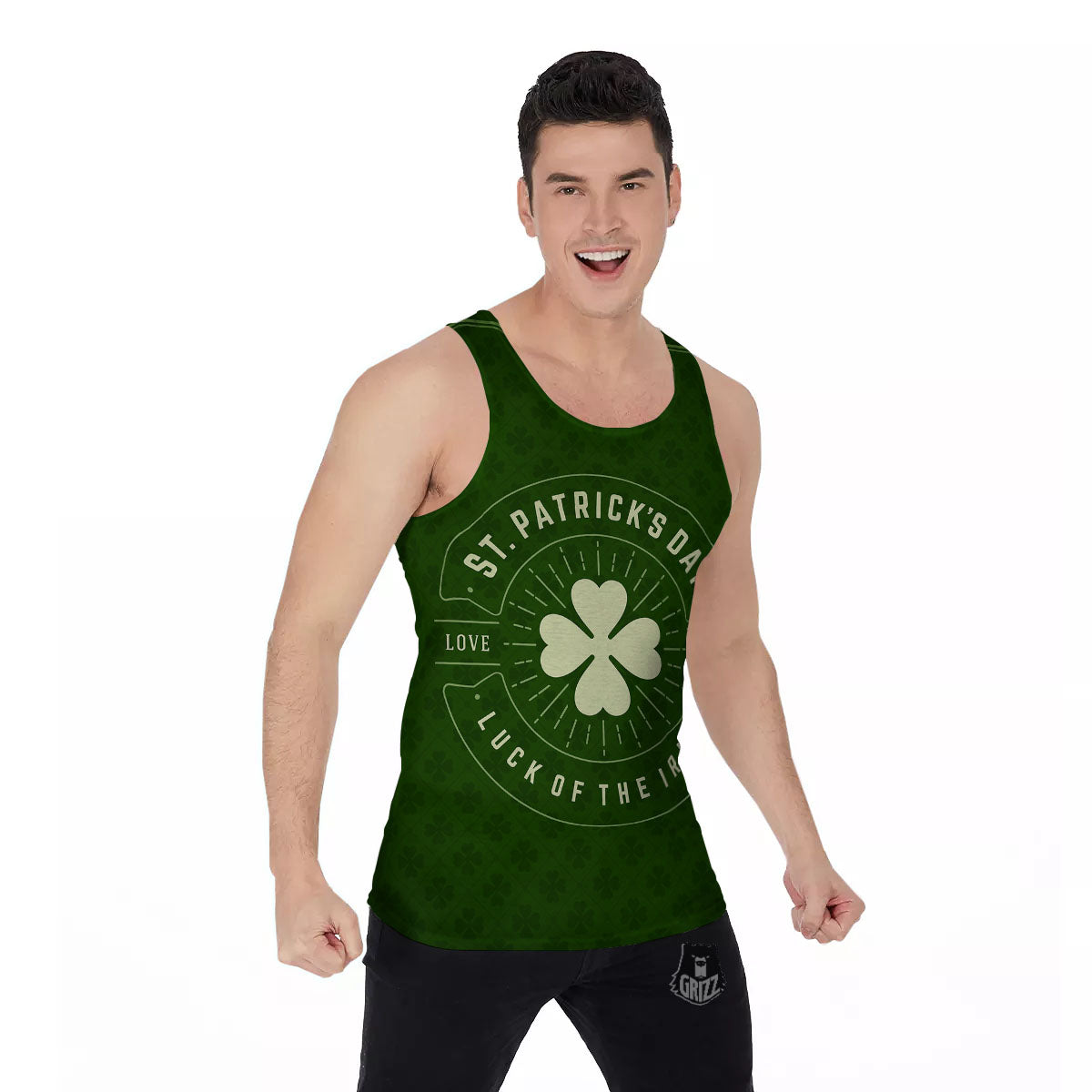 St. Patrick's Day Four Leaf Clover Print Men's Tank Top-grizzshop