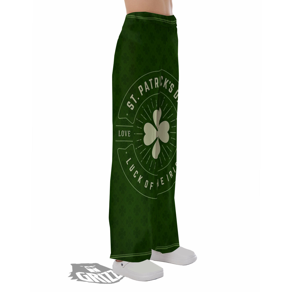 St. Patrick's Day Four Leaf Clover Print Pajama Pants-grizzshop