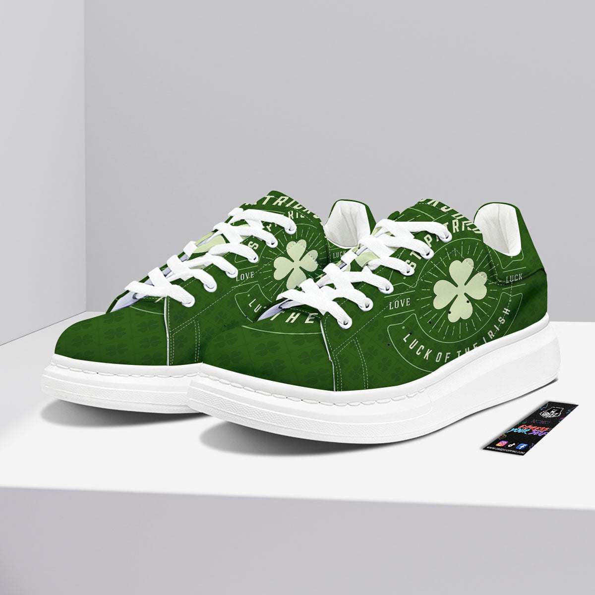 St. Patrick's Day Four Leaf Clover Print Platform Shoes-grizzshop